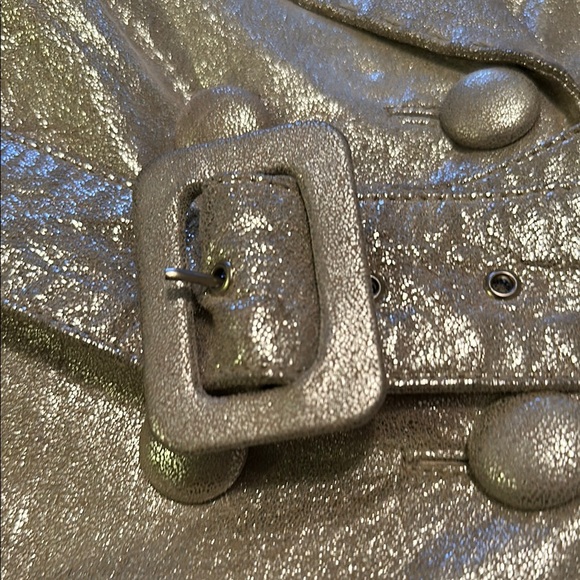 Vintage Bebe Shimmering leather Silver Trench Coat Retro Small - Picture 7 of 9